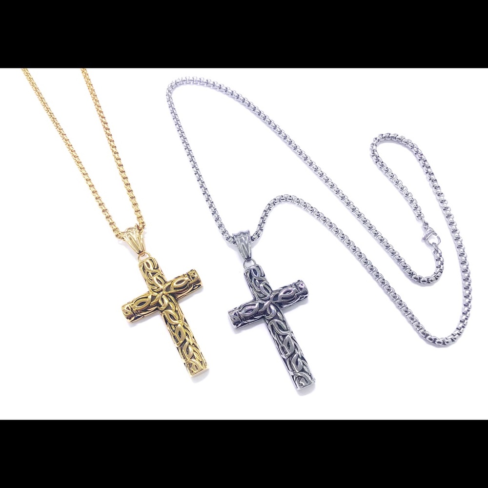 Stainless Steel ANTIQUE FILIGREE CROSS NECKLACE